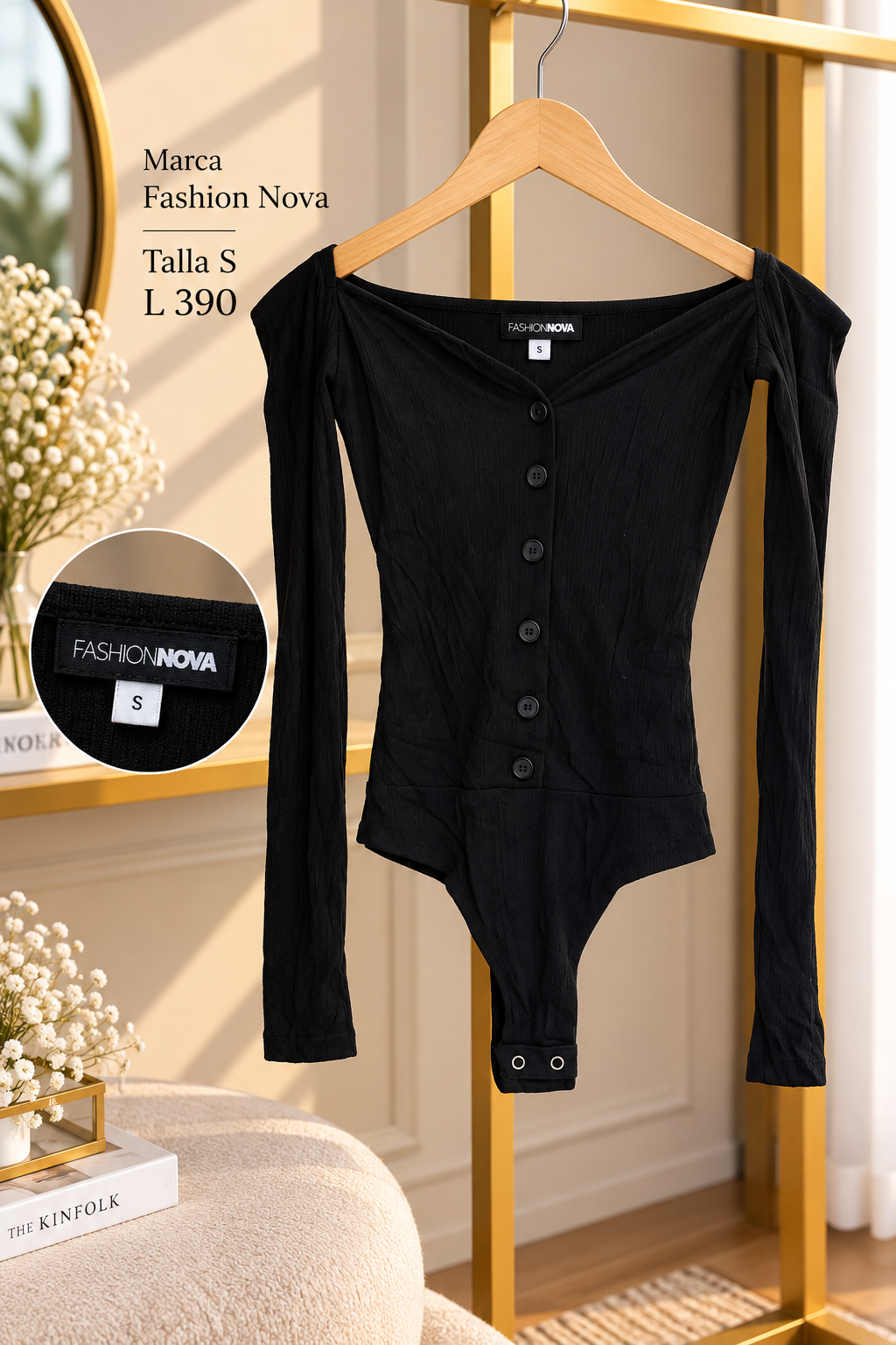 Body negro FASHION NOVA de manga larga