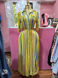 Vestido largo estilo camisero cuello en V manga larga con rayas verticales