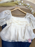 Blusa coquette con mangas corta bombachas transparente