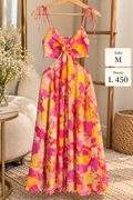 Vestido largo con estampado llamativo de tirantes ajustables y aberturas laterales