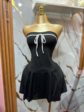 Vestido en tendencia estilo globo con delicado lazo blanco en el pecho