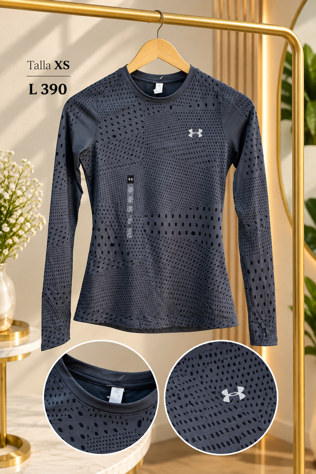 Camiseta deportiva manga larga en tono gris oscuro