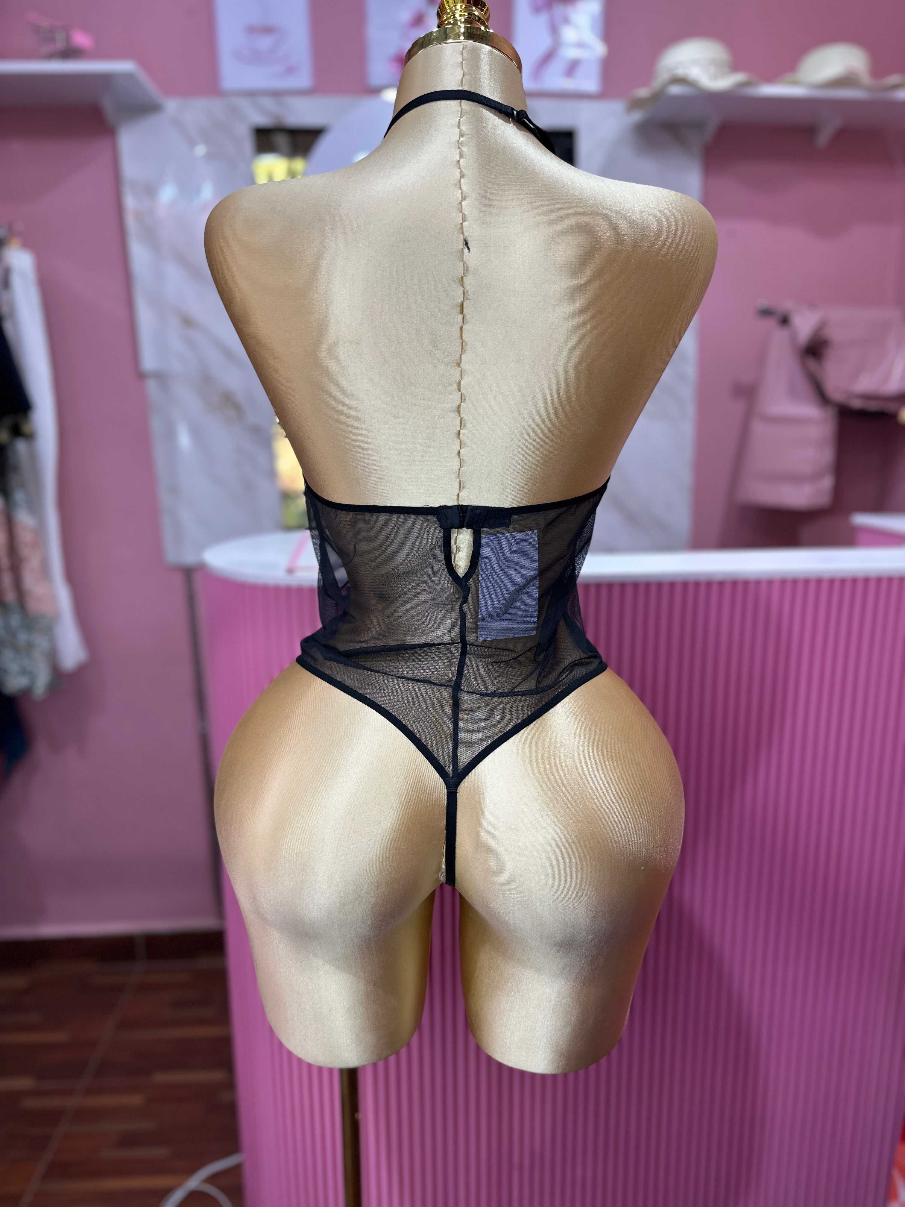 Body de Encaje con Escote-Negro
