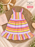 Vestido de tirantes para niña con diseño de rayas multicolor