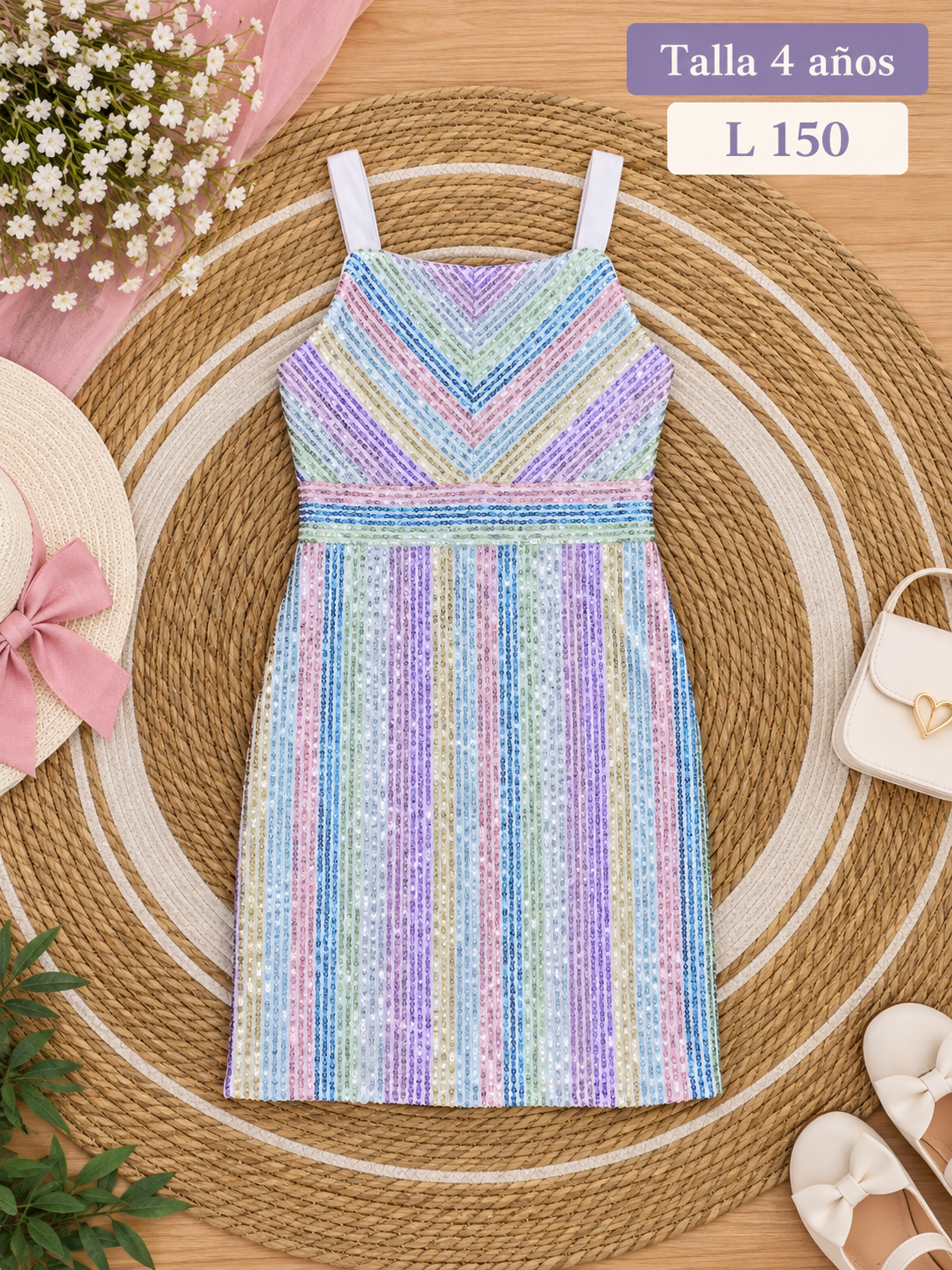 Vestido sin mangas para niña con un diseño de rayas en tonos pasteles
