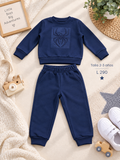 Conjunto para niño, suéter azul con estampado de araña y buso azul