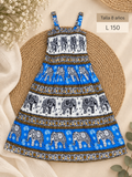 Vestido largo para niña de tirantes con un estampado tradicional de estilo tailandés con corpiño fruncido