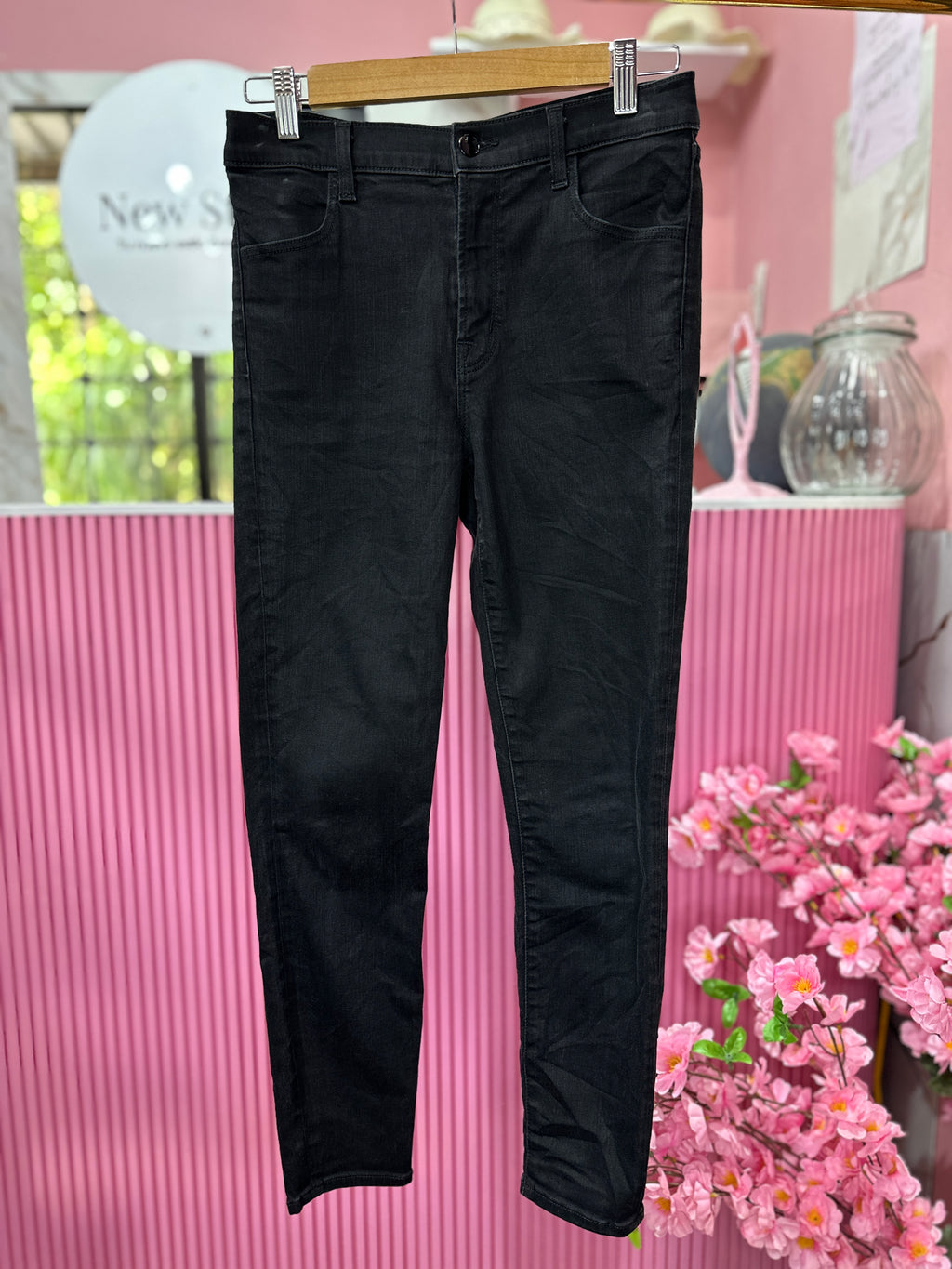 Skinny Jeans de Tiro Alto Negro