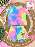 Conjunto para niña, camiseta y short con vibrante estampado de multicolor