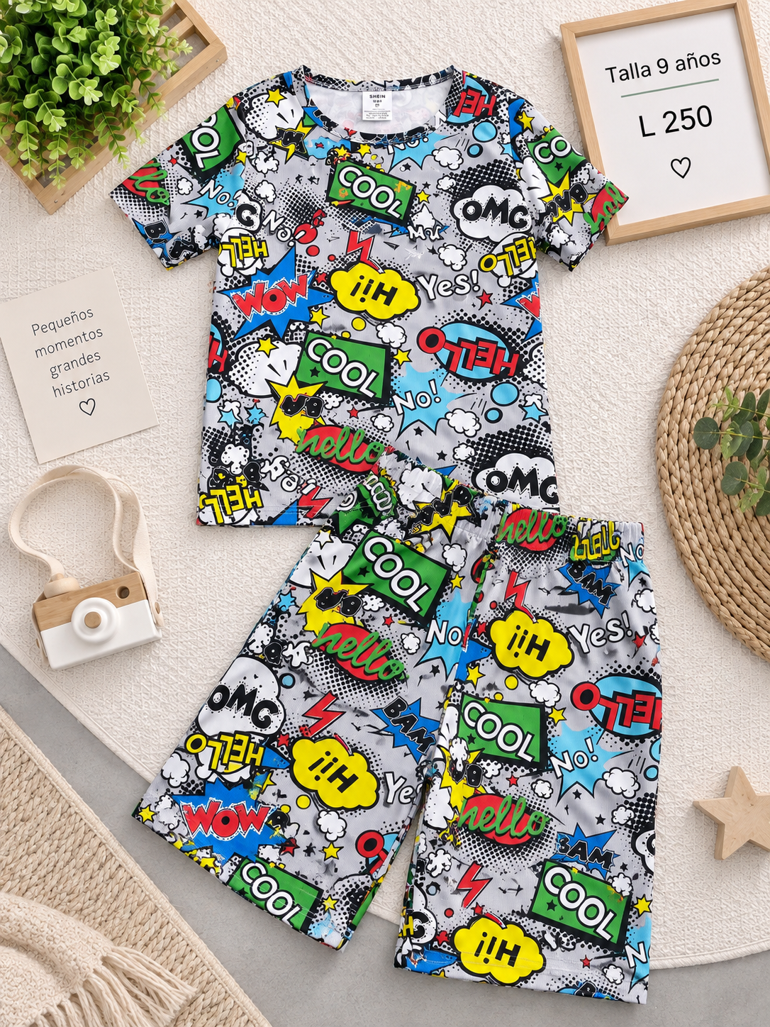 Conjunto para niño, camiseta y Calsoneta con estampado pop art