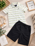 Conjunto para niño, camisa de manga corta rayada y un short oscuro