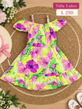 Vestido corto para niña con estampado tropical