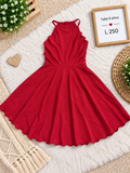 Vestido rojo para  niña con cuello halter y falda en línea A