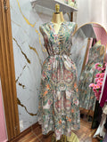 Vestido largo con estampado paisley multicolor y elástico en la cintura