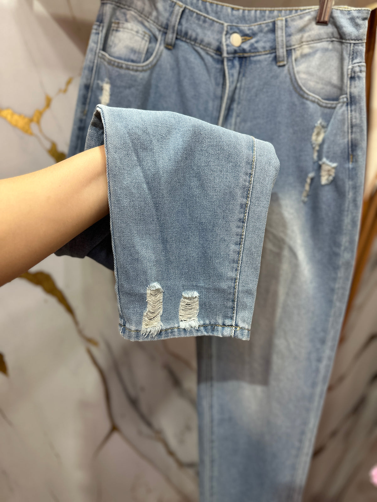 Pantalón Vaquero SHEIN de mezclilla azul de tiro alto