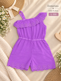 Enterizo morado para niña de un solo hombro con volantes
