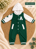 Mameluco estilo beisbolista para bebé en verde y blanco