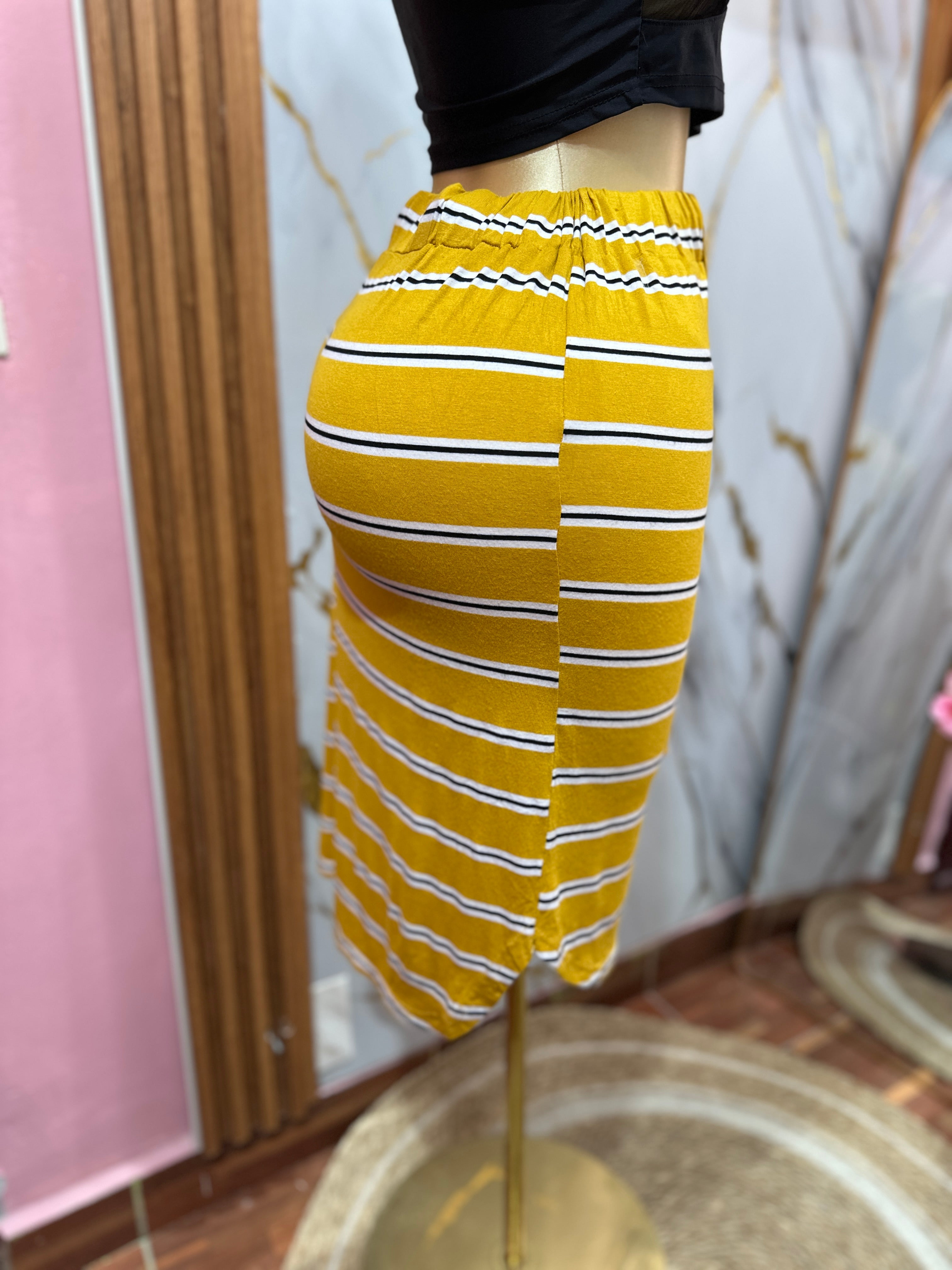 Falda Midi De Rayas Mostaza