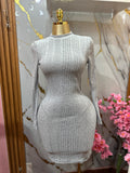 Vestido ajustado gris SHEIN de manga larga con cuello alto y textura acanalada