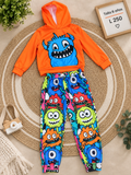 Conjunto para niño de sudadera con capucha y pantalones con estampado de dibujos gráficos