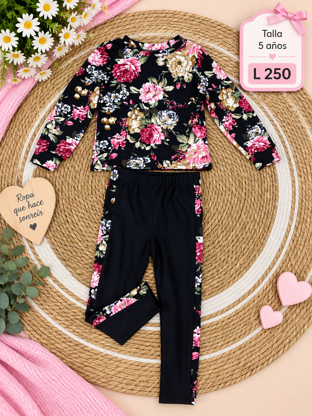 Conjunto para niña de dos piezas, sudadera y Leggings con estampado floral