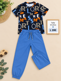 Conjunto para niño, camiseta de manga corta con estampado y un pantalón jogger azul