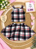Conjunto para niña, top sin mangas y una falda corta con estampado de cuadros en tonos oscuros y blancos