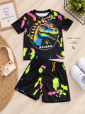 Conjunto para niño, camiseta y Calsoneta  con estampado de dinosaurio neón
