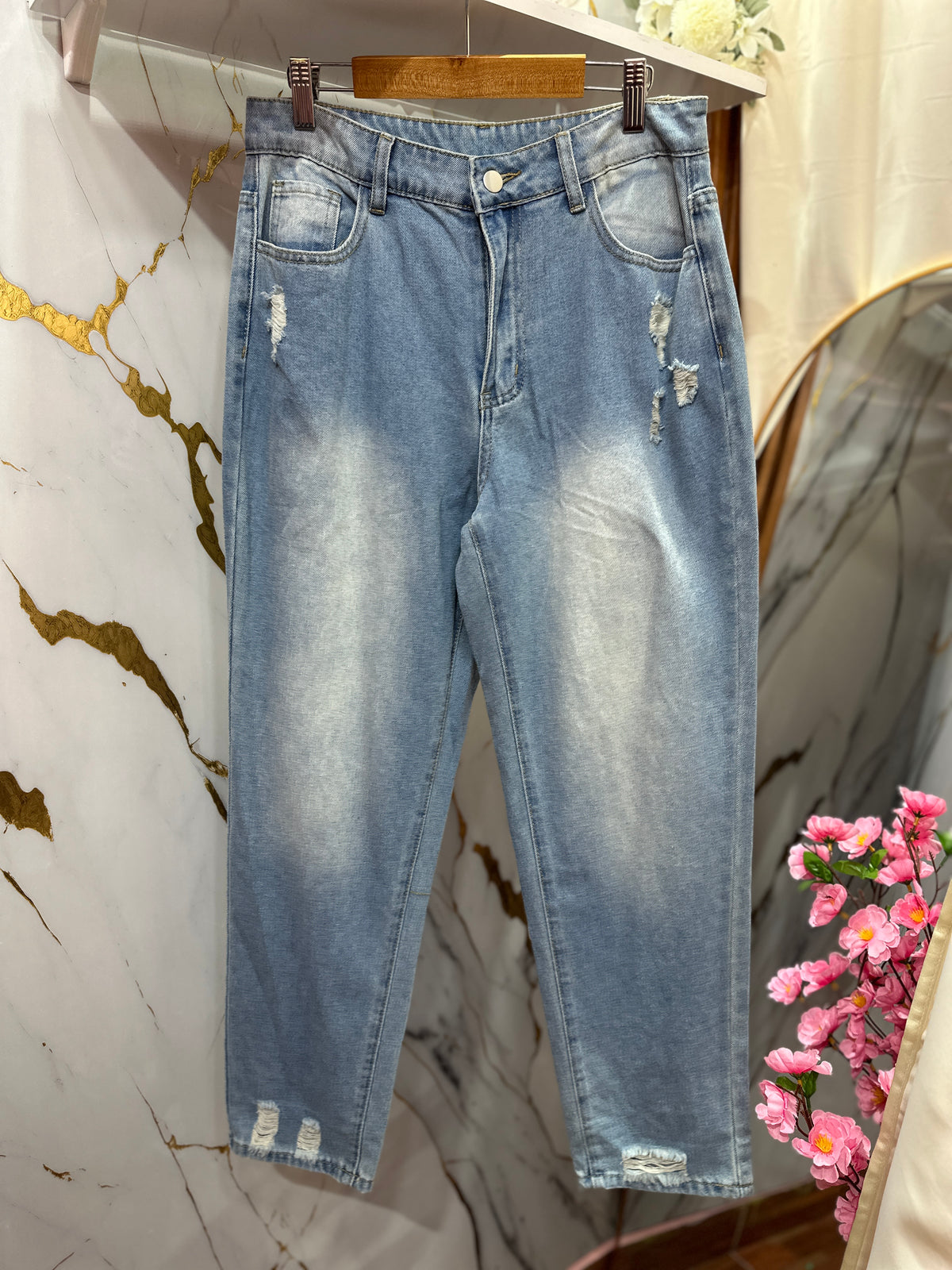 Pantalón Vaquero SHEIN de mezclilla azul de tiro alto