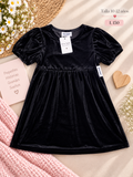 Vestido de terciopelo negro de manga corta para niña
