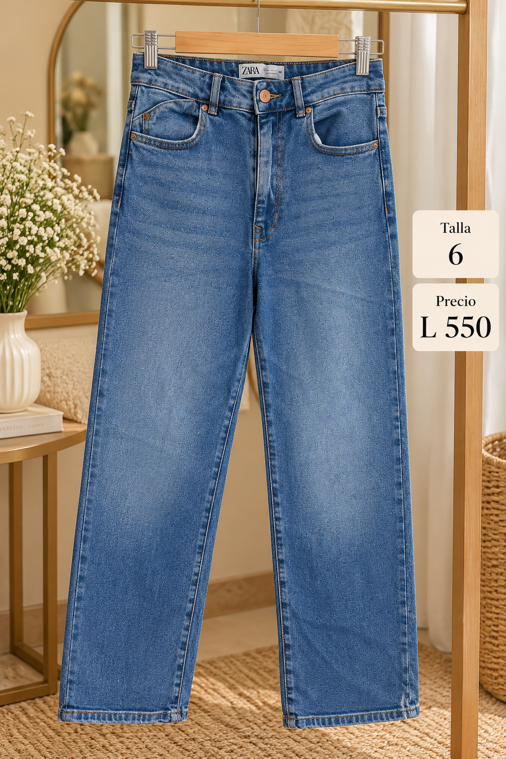 Jeans rectos ZARA de mezclilla azul