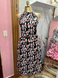 Vestido largo con abertura lateral color negro con estampado