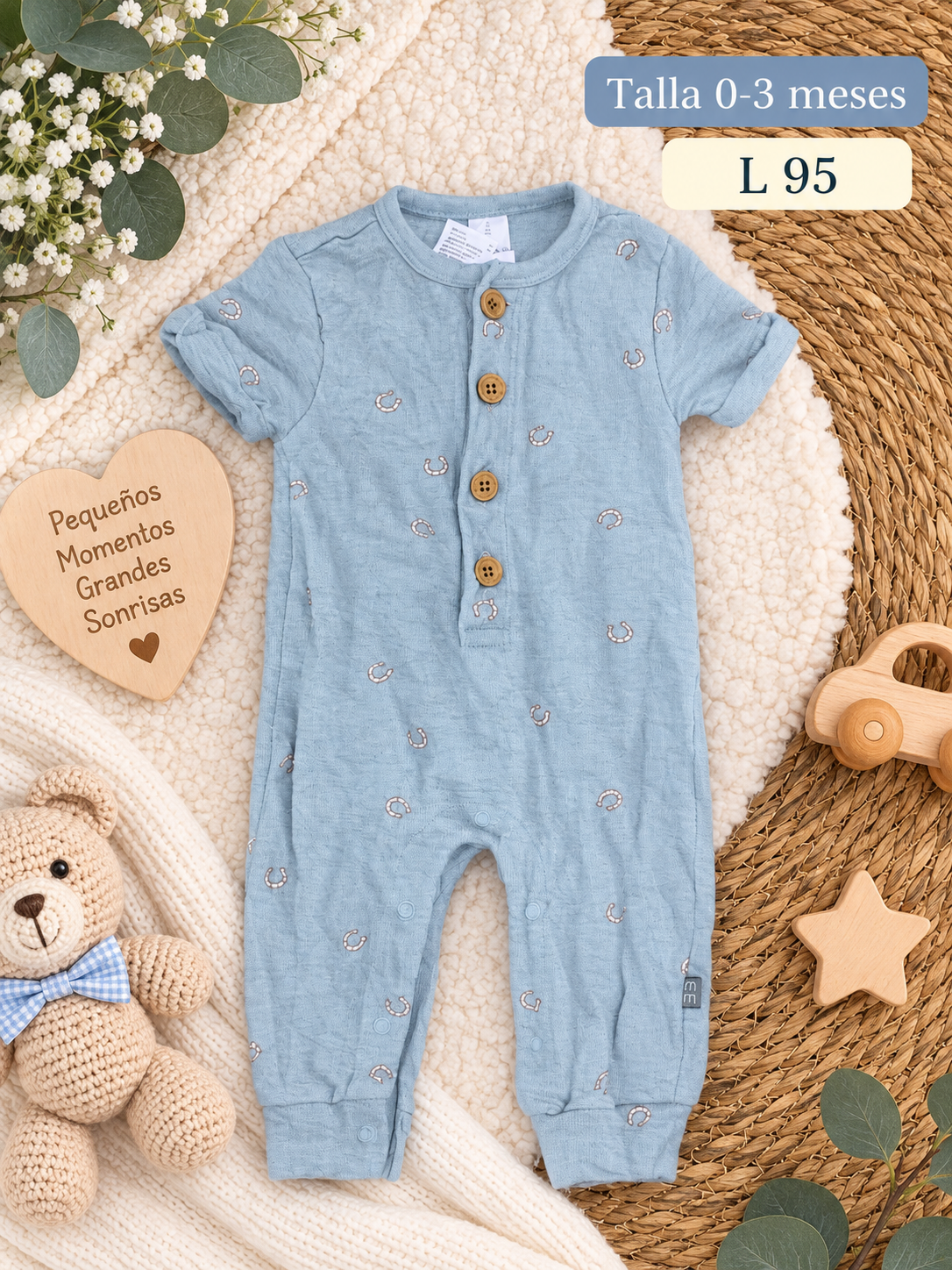 Mameluco para niño en color azul de mangas cortas