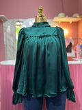 Blusa de Satin manga larga verde esmeralda