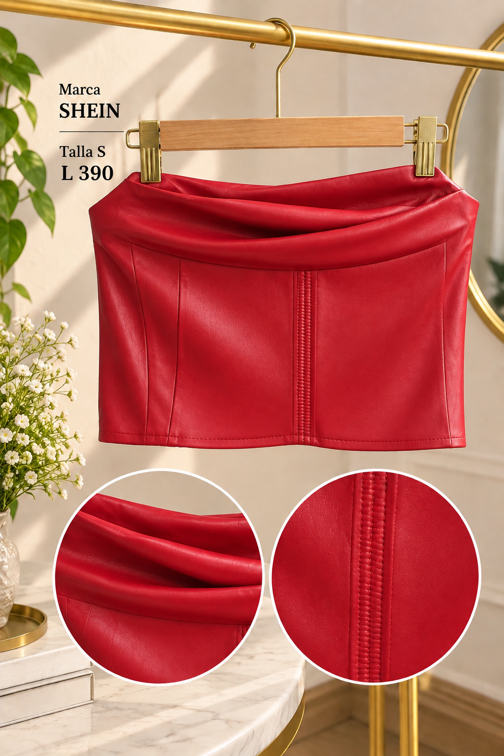 Top corto SHEIN color rojo sin tirantes de cuerina