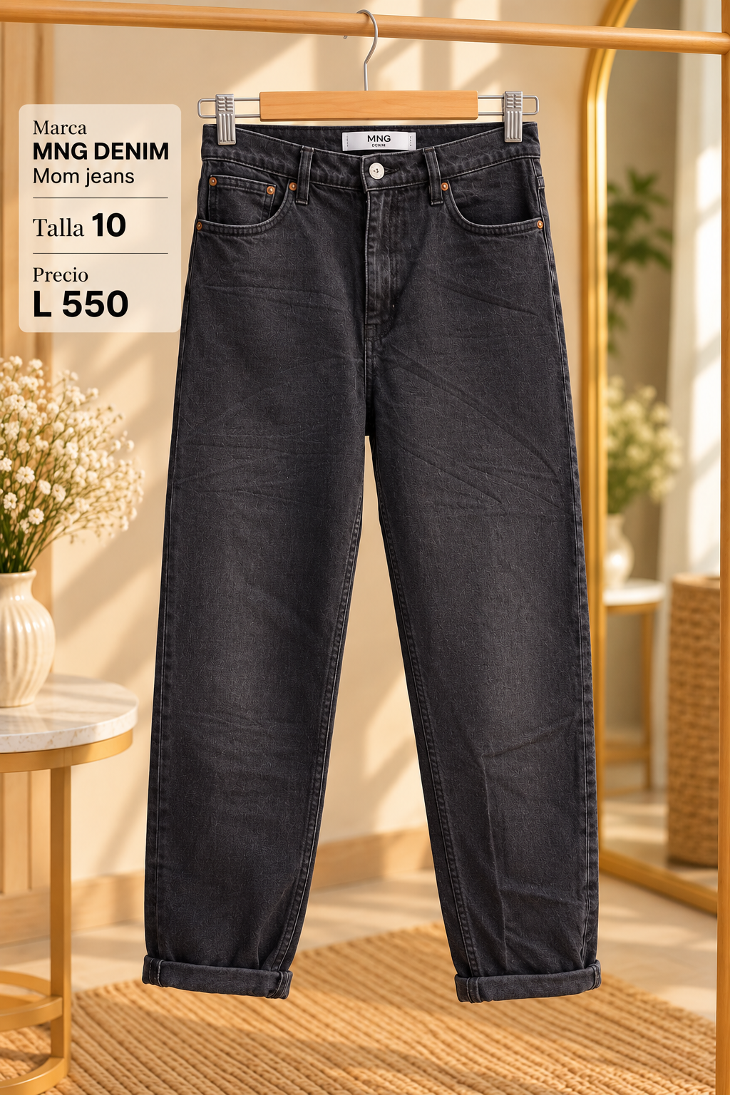 Mom Jean oscuro MNG DENIM con efecto deslavado
