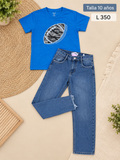 Conjunto para niño, camiseta azul y pantalón de mezclilla azul