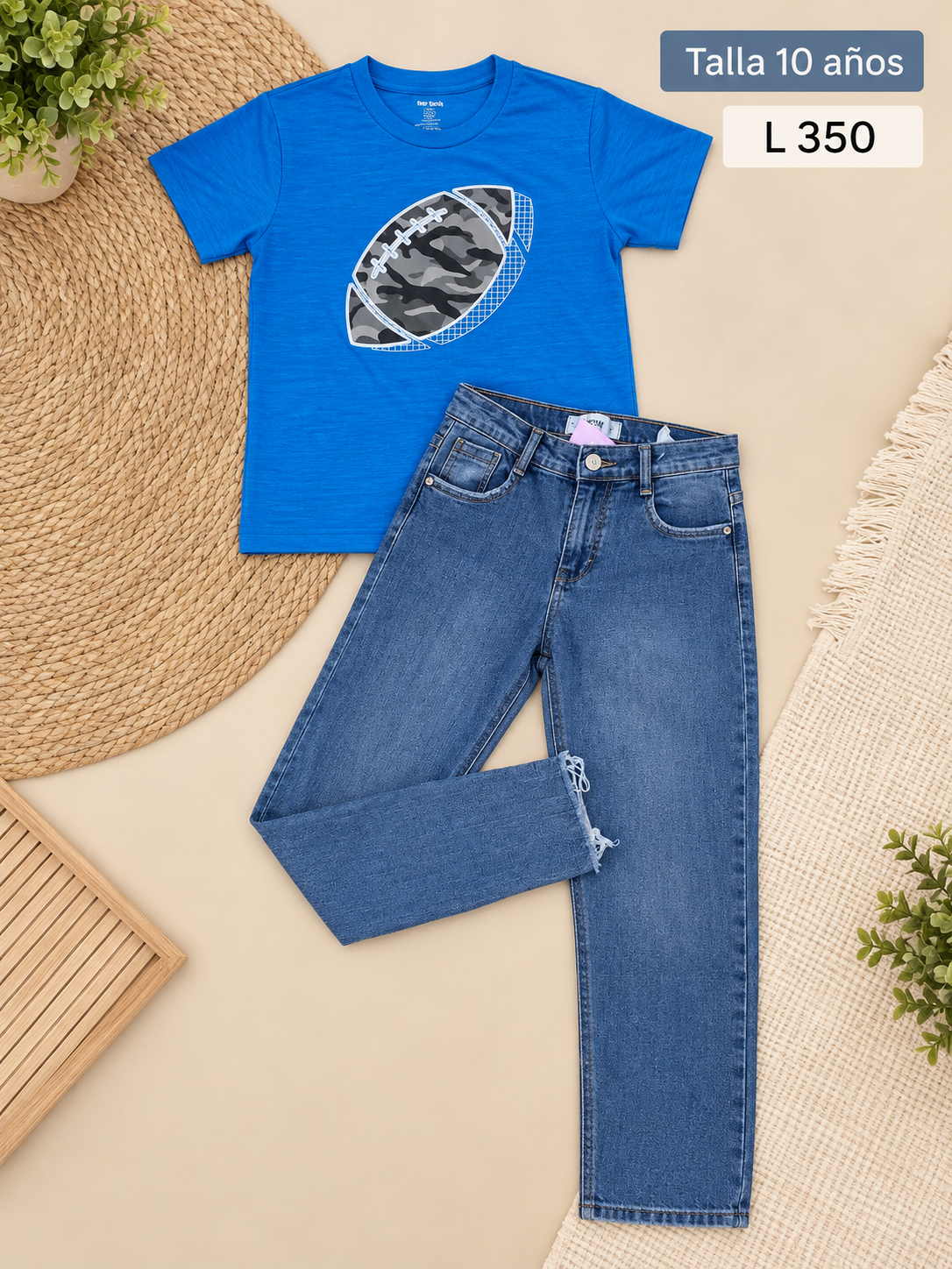 Conjunto para niño, camiseta azul y pantalón de mezclilla azul
