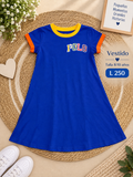 Vestido para niña en color azul de mangas cortas
