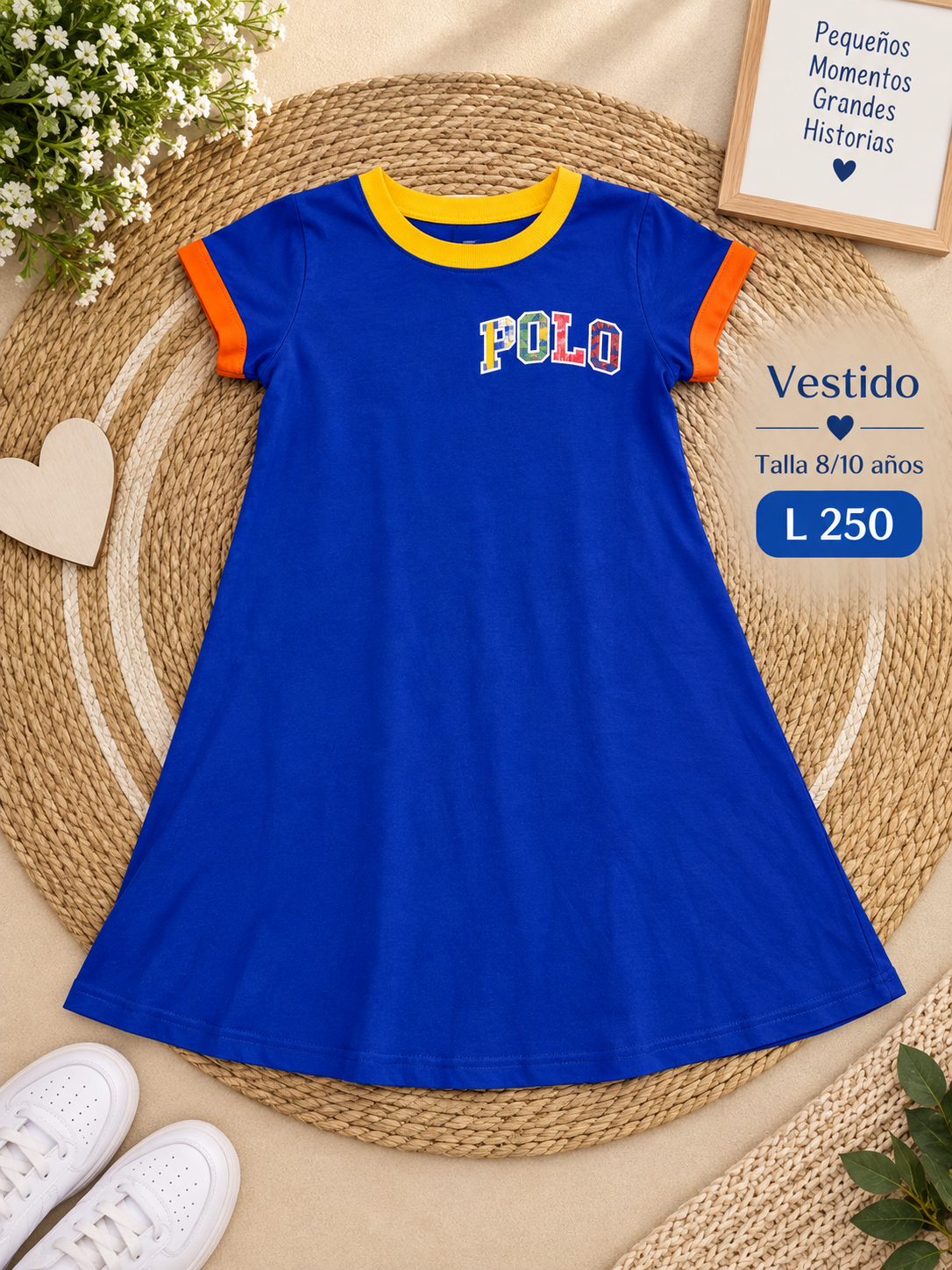Vestido para niña en color azul de mangas cortas