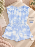 Jumper corto para niña en tonos celeste y blanco de mangas cortas elásticas