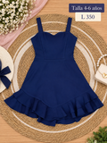 Vestido para niña de tirantes con diseño de revuelo en el dobladillo