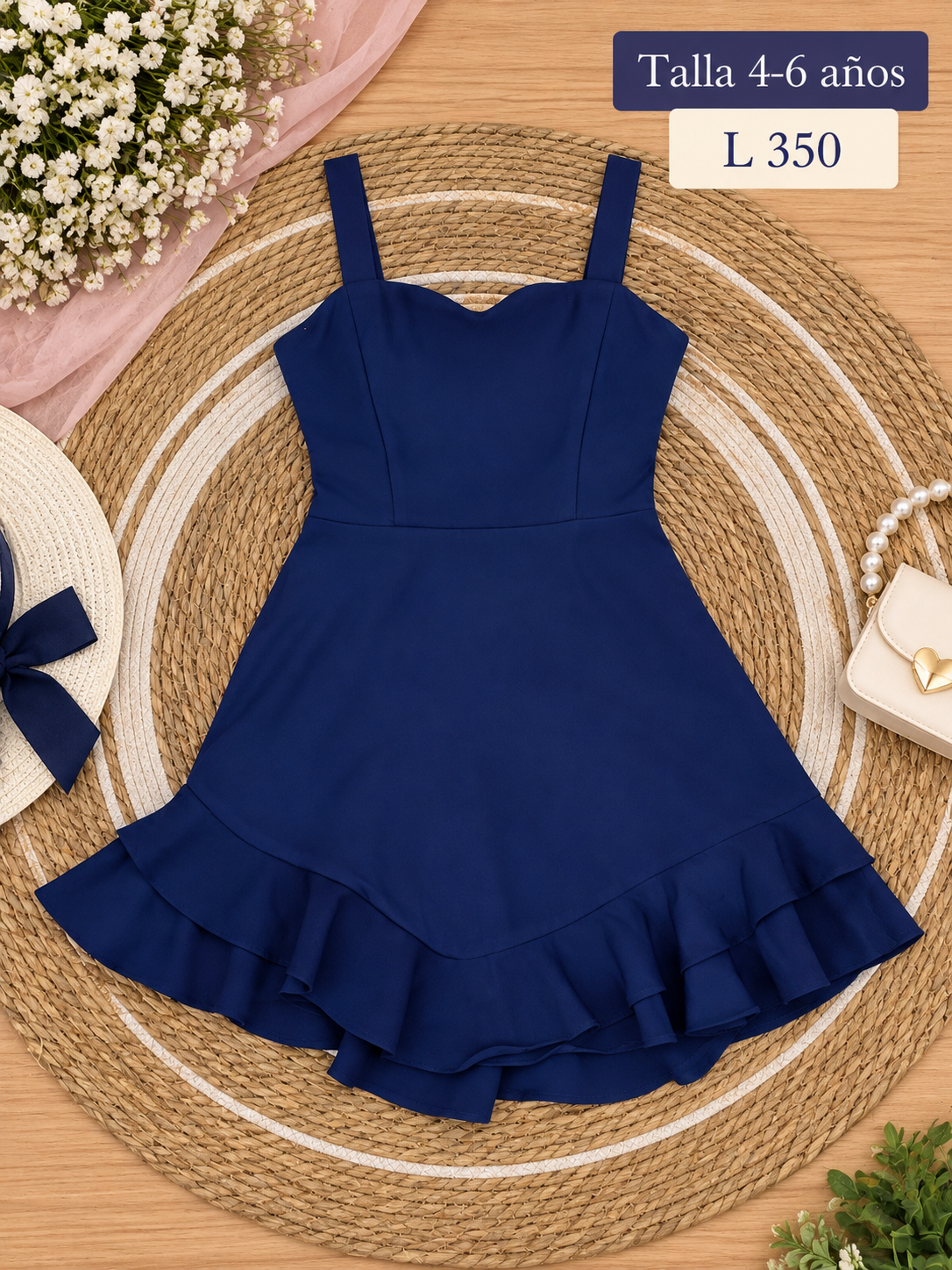 Vestido para niña de tirantes con diseño de revuelo en el dobladillo