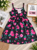 Vestido para niña de tirantes  en color negro con un llamativo estampado de rosas