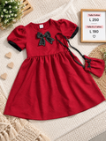 Vestido rojo de niña estilo elegante y incluye su cartera combinable en set
