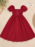 Vestido rojo para niña con mangas abullonadas y falda en corte A