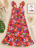 Vestido para niña color rojo con estampado floral tropical