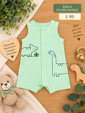 Mameluco sin mangas para bebé en color verde con estampado de dinosaurio