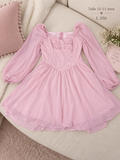 Vestido para niña color rosado de mangas largas abullonadas