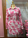 Vestido corto SHEIN camisero de manga larga con estampado floral con diseño fruncido